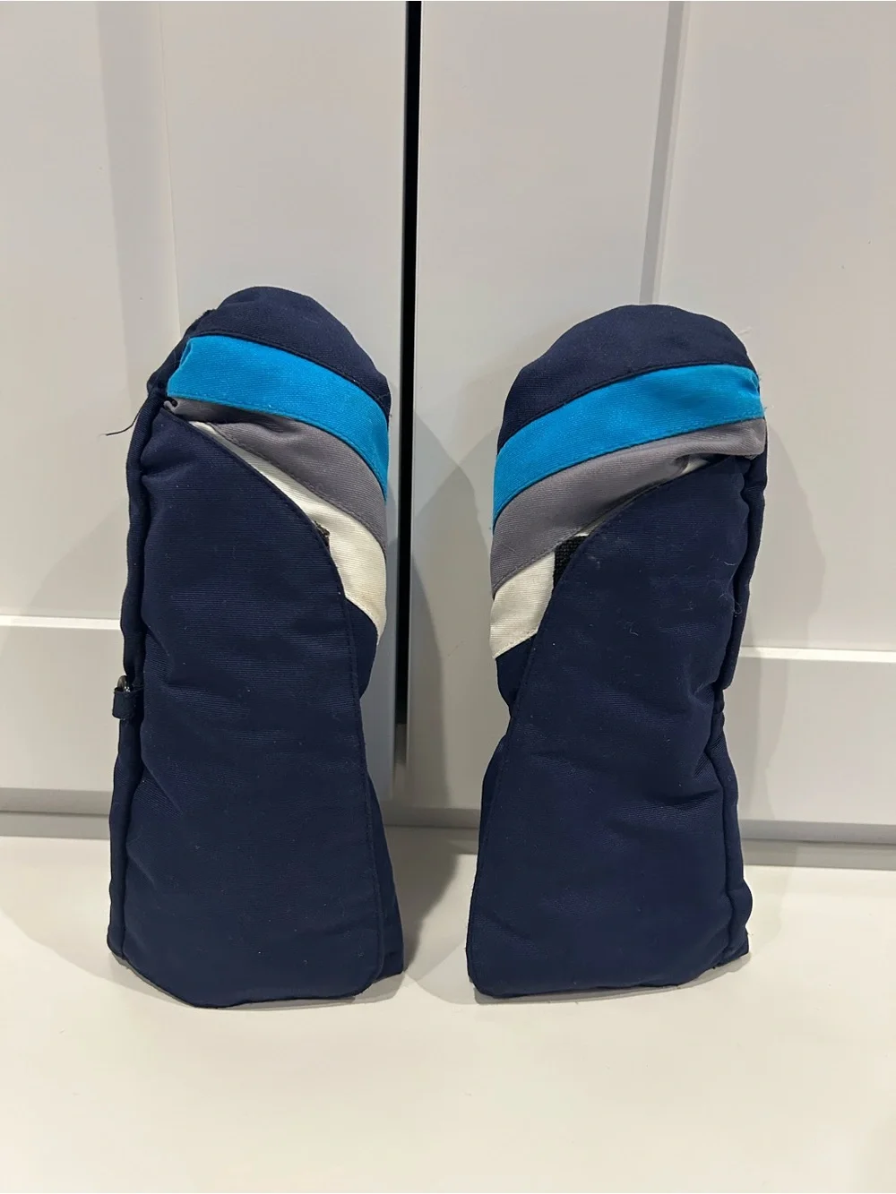 Target Kids Navy Blue Mittens with Bright Blue and Gray Accents